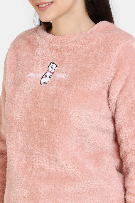 Zivame Fancy Fur Knit Poly Winterwear Sweatshirt - Dusty Pink — image 5